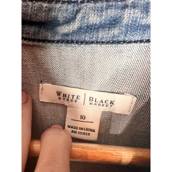 White House Black Markets Long Sleeve Button Front Denim Jean jacket Blue 10 - Picture 3 of 7